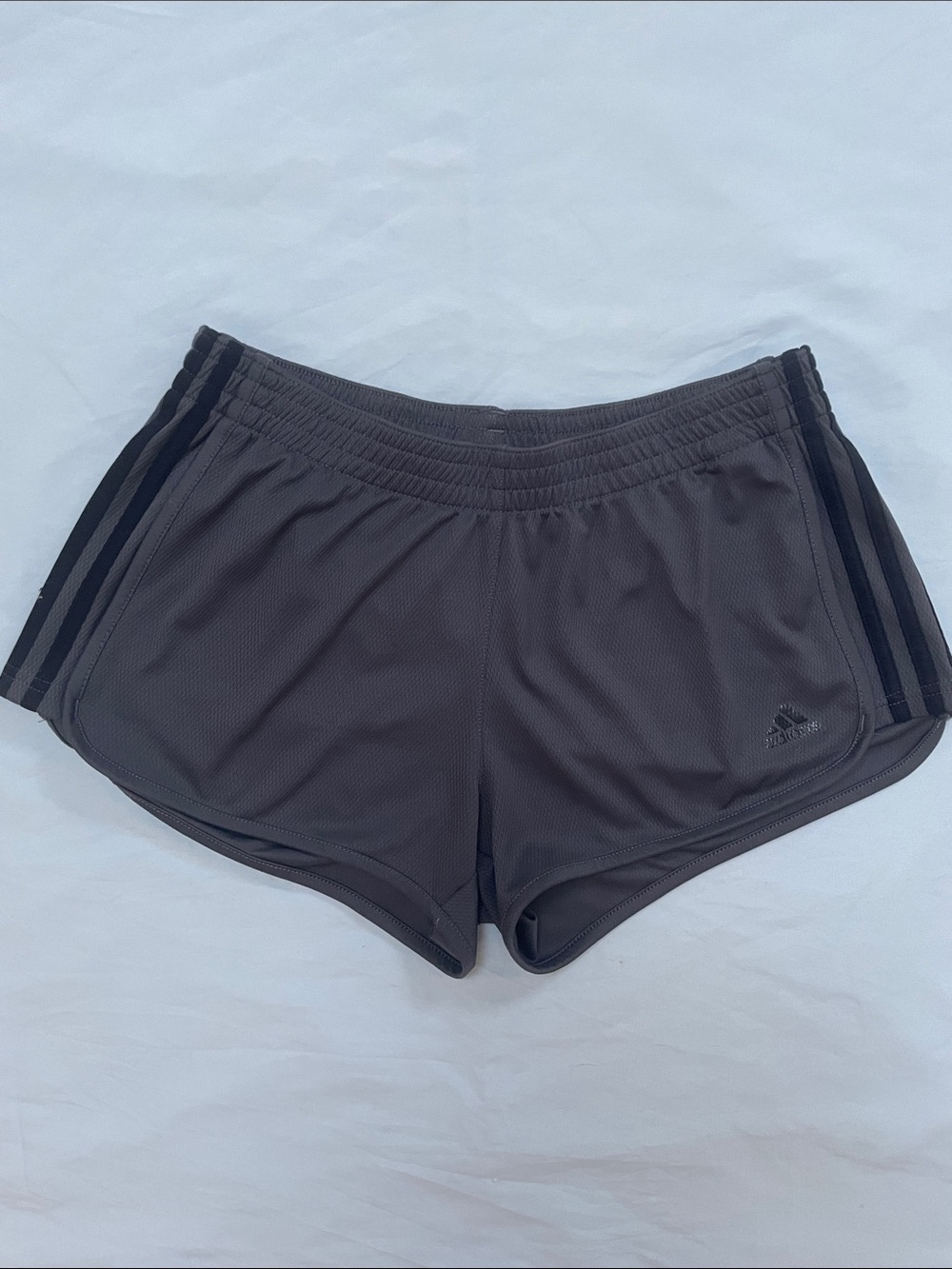 adidas Women's Charcoal Gray Athletic Shorts with Black Stripes
